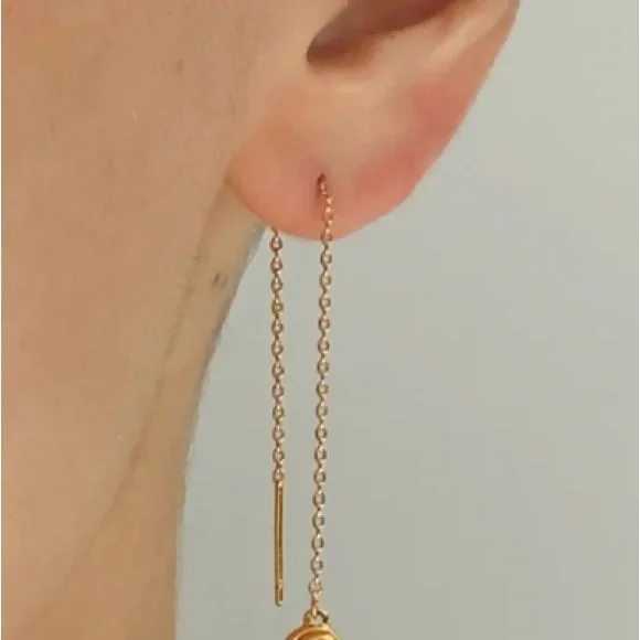 LUV AJ Elegant Shell Coil Threader Earrings NWT Waterproof Gold plated brass - Picture 2 of 5